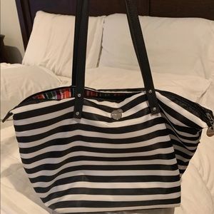 Black and white striped tote